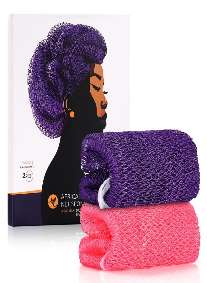KINGMAS African Net Sponge, Authentic Nylon with Knots, 2 Pieces Exfoliating Body Scrubber Bath Sponge, Back Scrubber Washcloth for Shower, Body Care Bathing (Purple & Pink) - Image 1